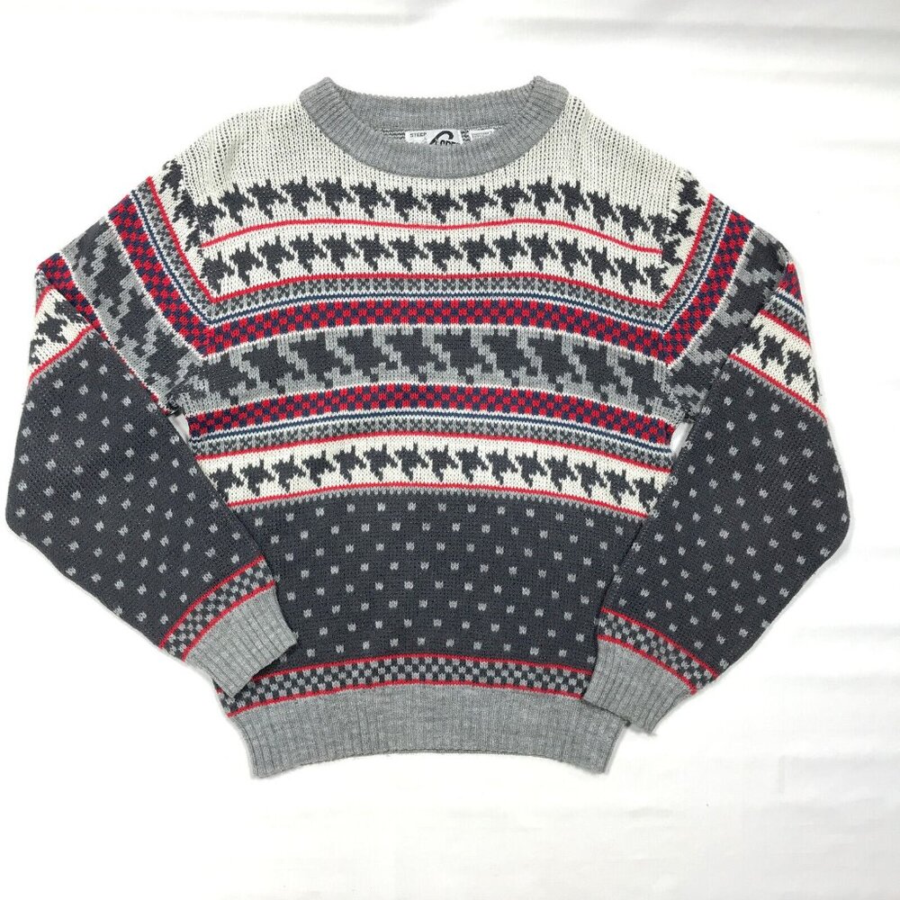 VTG Steep Slopes Faire Isle Nordic Winter Knit Pullover Crewneck Sweater Men SM